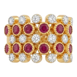 18k Gold Ruby 3.67ct & Diamond 2.01ct Halo Ring, New Design For Sale