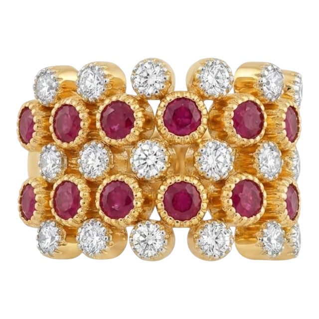 18k Gold Ruby 3.67ct & Diamond 2.01ct Halo Ring, New Design For Sale