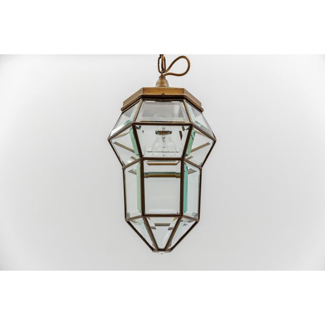 Metal Cut Glass and Brass Pendant Light in the style of Adolf Loos, Austria, 1930s For Sale - Image 7 of 13