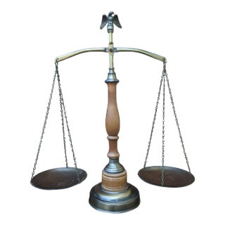 Vintage Scales of Justice With Brass Bald Eagle Finial For Sale