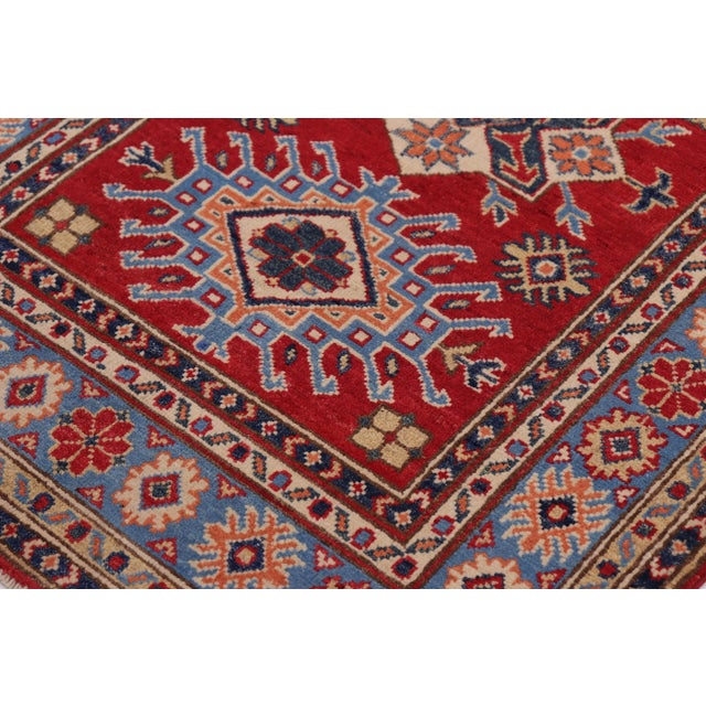 1990s 1990s Rustic Kazak Red/Light Blue Wool Rug - 3'3'' X 4'9'' For Sale - Image 5 of 8