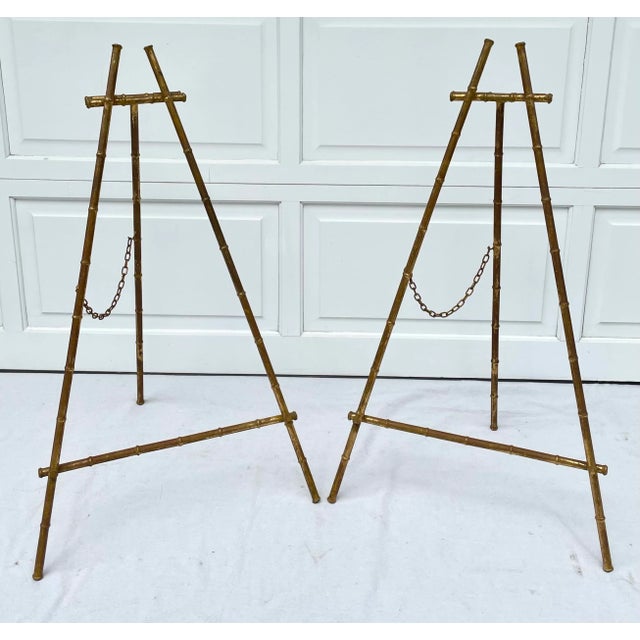 Gold Vintage Gilt Gold Faux Bamboo Metal Easel For Sale - Image 8 of 10