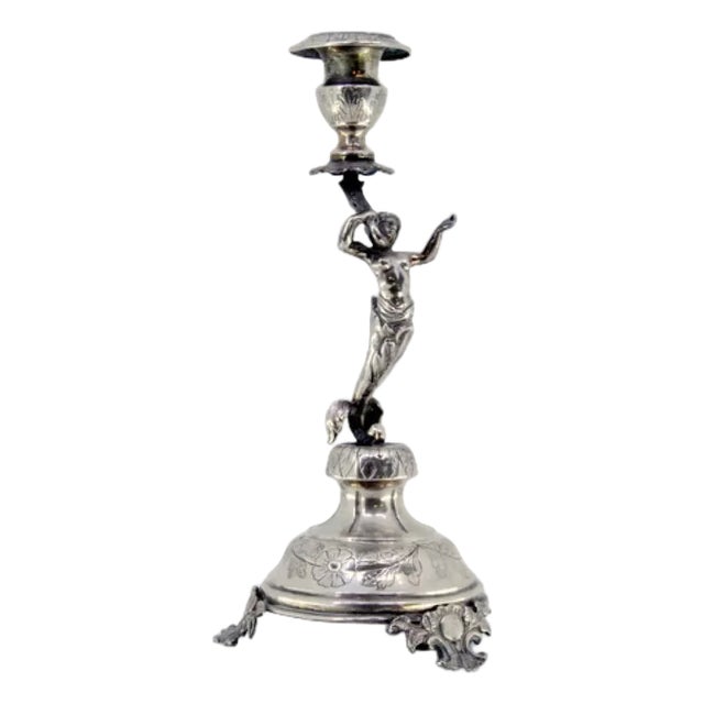 Silver Candlestick with Flower For Sale