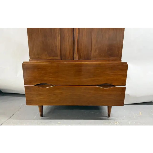 Wood Mid-Century Modern American of Martinsville Walnut High Boy Dresser or Armoire For Sale - Image 7 of 18