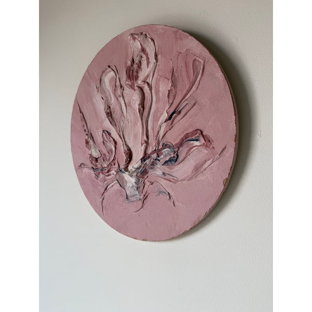 1980s 1980s Vintage Heavy Impasto Expressionist Abstract Mixed-Media Painting on Round Wood Panel For Sale - Image 5 of 12
