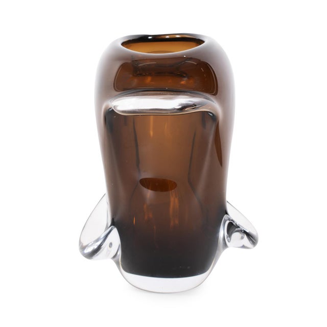 2020s Smokey Umber Flared Edged Glass Vase- Short For Sale - Image 5 of 11