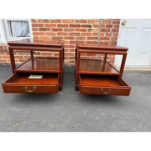 Pair of Mid 20th Century Vintage Chinese Carved Rosewood 2 Tier Side Tables For Sale - Image 4 of 17