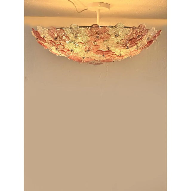 Venetian Transparent and Ametista Flowers Murano Glass Flush Mount in Barovier Style by Simoeng For Sale - Image 4 of 9