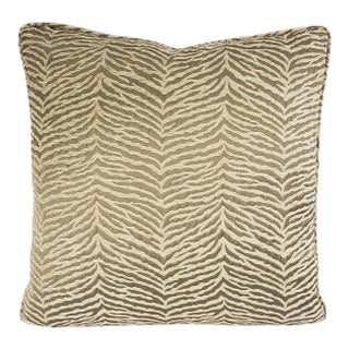 Large Zebra Print Chenille in Fawn With Self-Welt Pillow Cover For Sale