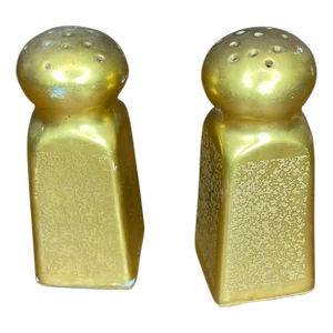 Mid Century Gold Pickard Salt & Pepper Shakers- Set of Two