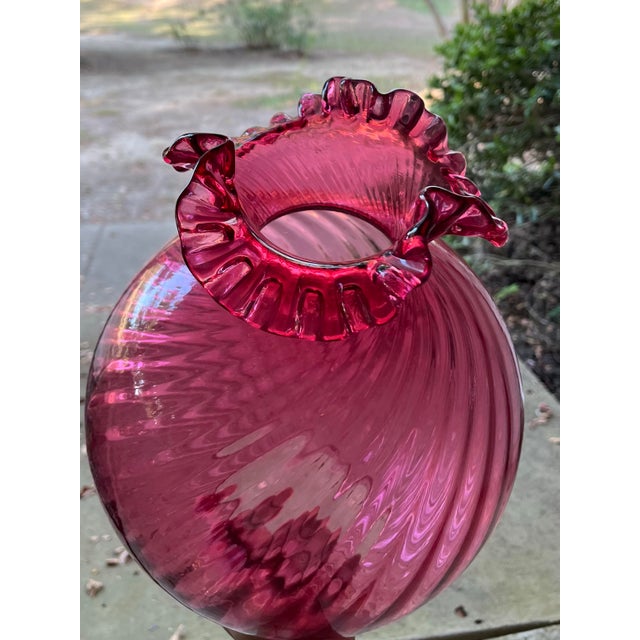 Vintage Cranberry Pink Swirl Glass Tall Electric Victorian-Style Parlor Lamp For Sale - Image 12 of 12