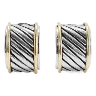 David Yurman 14k Yellow Gold & 925 Silver Classics Cigar Huggie Clip-on Earrings, A Pair For Sale