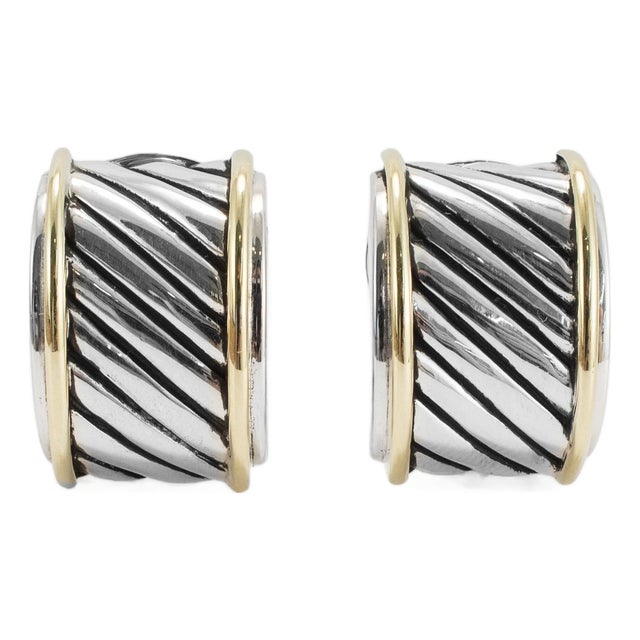 David Yurman 14k Yellow Gold & 925 Silver Classics Cigar Huggie Clip-on Earrings, A Pair For Sale
