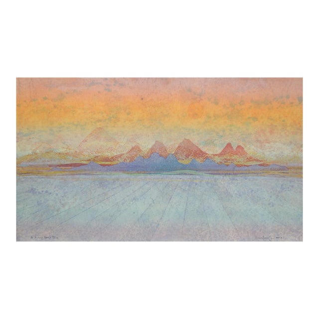 1985 Walter Crump Abstract Sunset Landscape Collograph Print For Sale
