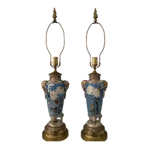 1990s Chinoiserie Hand Painted Table Lamps - a Pair