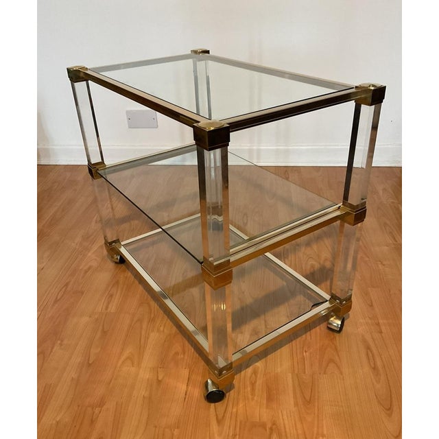 Art Deco Bar Trolley in Gold and Glass by Pierre Vandel, 1970s For Sale - Image 5 of 18