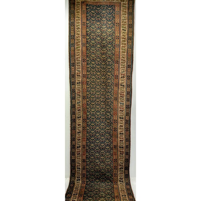 Vintage Persian Kurdish Runner Rug, Hand-Knotted Wool, All-Over Paisley Pattern, Blue & Green, 3x15 For Sale - Image 14 of 17