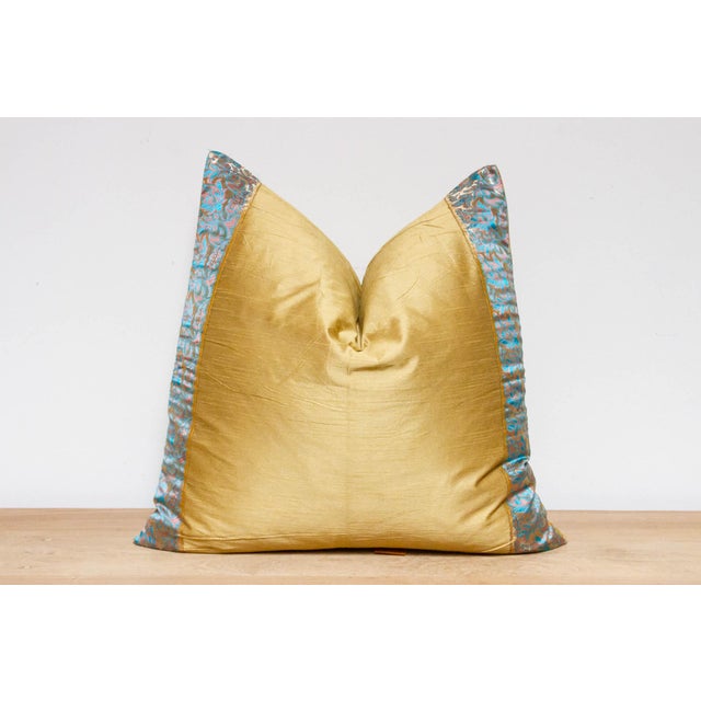 Indian Ochre Festive Silk Euro Pillow Cover For Sale - Image 3 of 7
