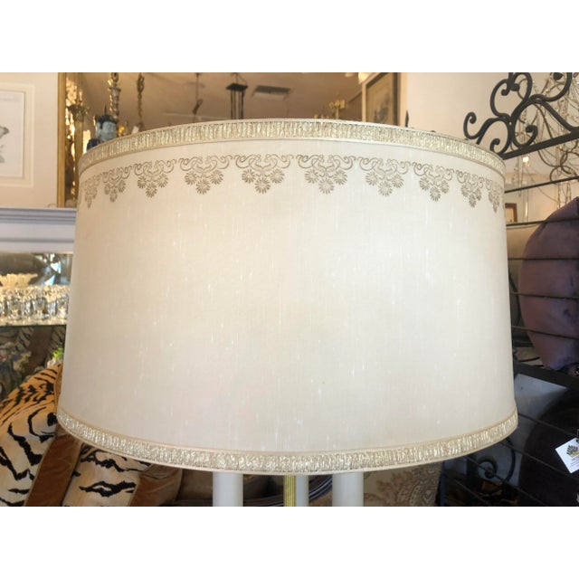 1940s Hollywood Regency Yellow Tole Lamps With Custom Shades For Sale - Image 5 of 6