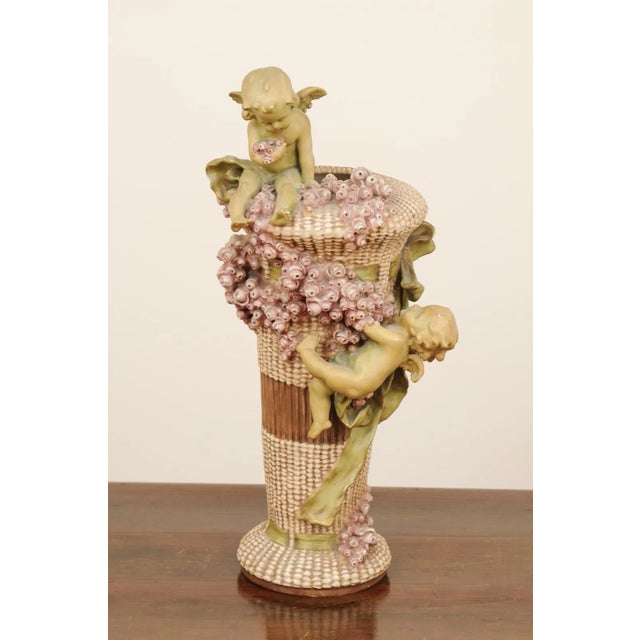 Mid 19th Century 1860s French Napol"on III Painted Terracotta Vase with Cherubs and Roses For Sale - Image 5 of 13