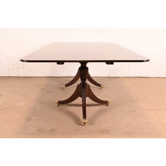 Baker Furniture Style Georgian Mahogany Double Pedestal Extension Dining Table, Newly Refinished For Sale - Image 11 of 12