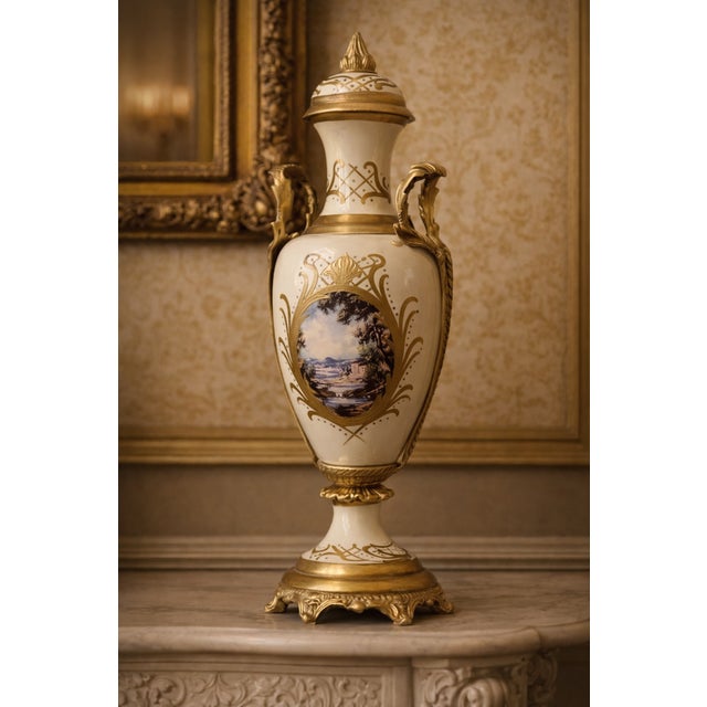 Cream 1970s French Style Cream Gilt Porcelain Garniture Set of 3 For Sale - Image 8 of 18