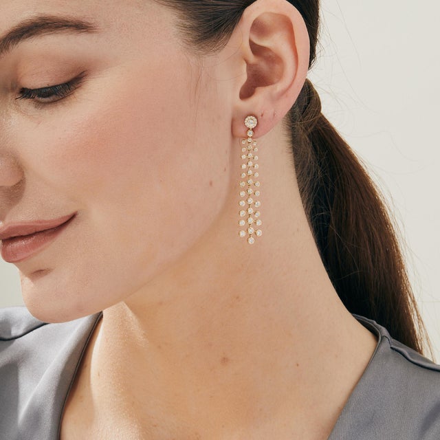 Contemporary Syna Yellow Gold Mogul Chandelier Earrings with Diamonds, a Pair For Sale - Image 3 of 5