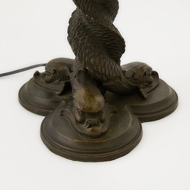 Metal Bradley & Hubbard Reverse-Painted Glass and Patinated Metal Scenic Table Lamp For Sale - Image 7 of 11