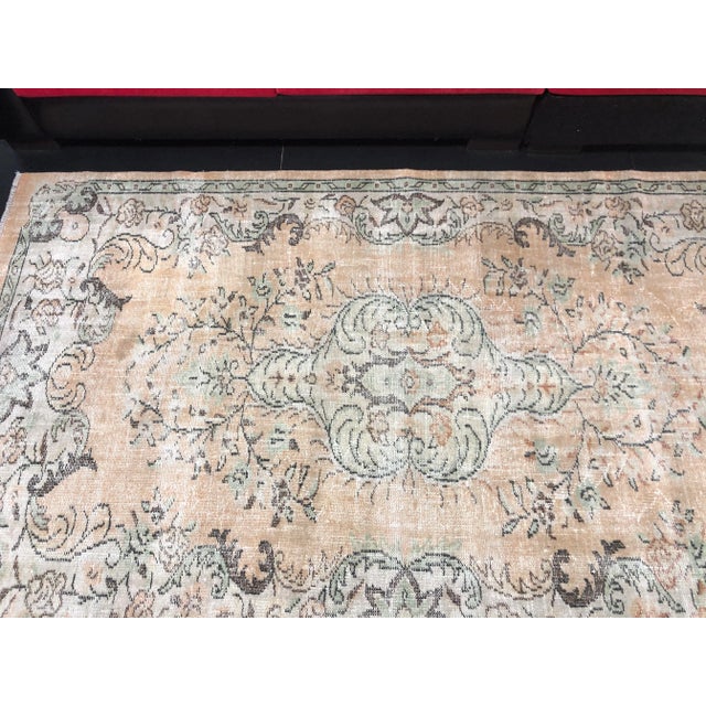 Peach Vintage Oriental Design Turkish Handmade Peach and Gray Rug For Sale - Image 8 of 11