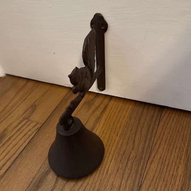 Bronze Vintage Cast Iron Squirrel Hanging Bell For Sale - Image 8 of 11