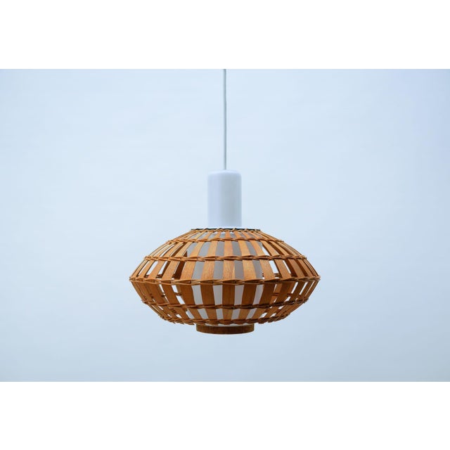 Opaline Glass and Wicker Ceiling Lamp, 1960s For Sale - Image 11 of 11