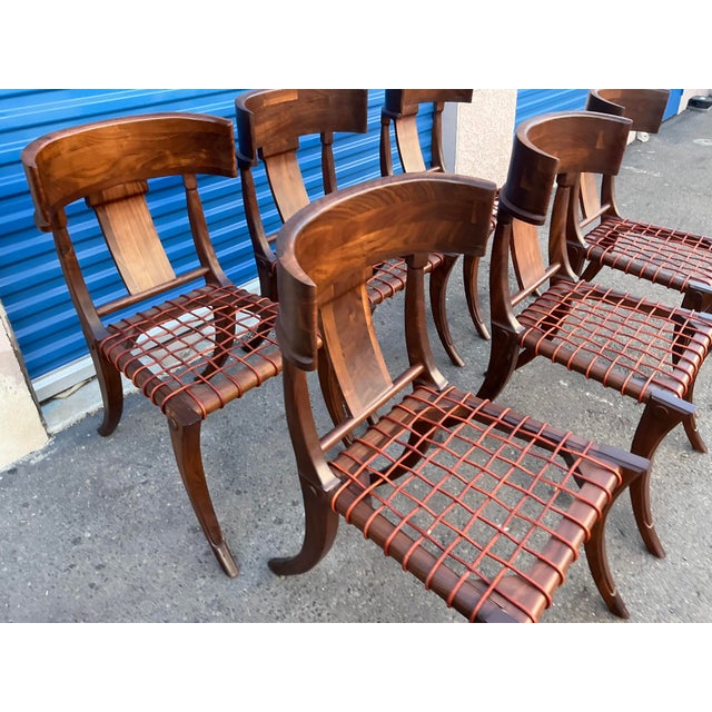 T. H. Robsjohn Gibbings Style Solid Walnut Klismos Chairs. Set of 6 For Sale - Image 4 of 14