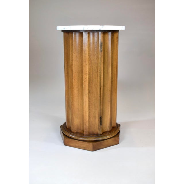 Mid-Century Modern Neoclassical Style Fluted Column Cabinet Table Marble Top For Sale - Image 3 of 11