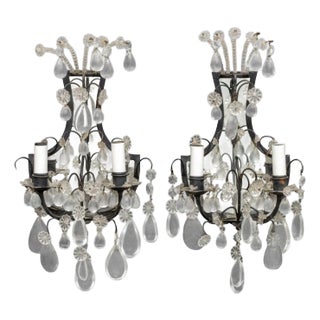 Louis XVI Style Crystal Patinated Metal Sconces, 2 For Sale