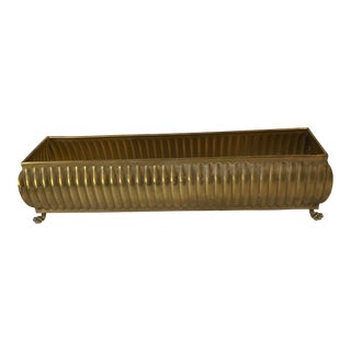 Vintage Brass Long Rectangular Footed Planter For Sale