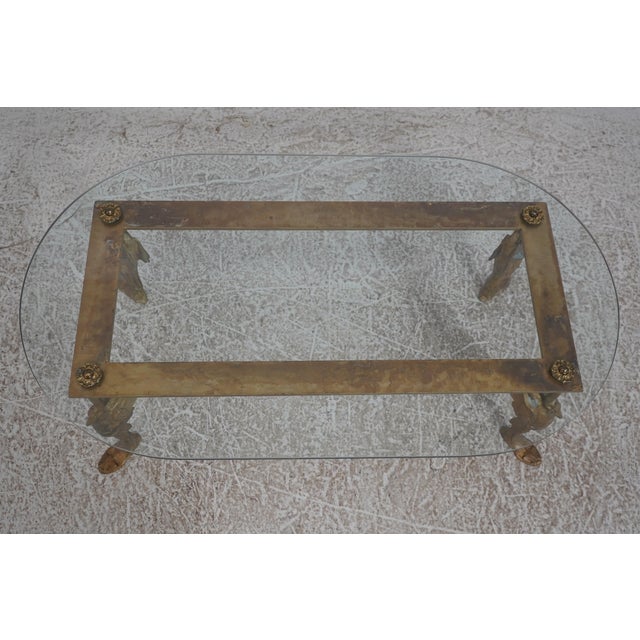 Traditional Vintage Bronze Swan Frame Glass Top Coffee Table For Sale - Image 3 of 13