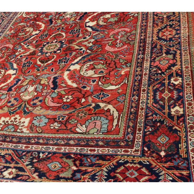 Early 20th Century Early 20th Century Colorful Antique Persian Mahal/Sultanabad Rug With All-Over Floral Design in Soft Red Background For Sale - Image 5 of 13