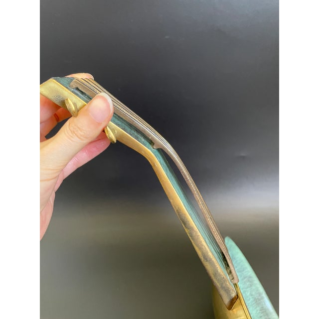 Vintage Israeli Verdigris Enameled Brass Violin Viola Serving Tray Centerpiece For Sale In Las Vegas - Image 6 of 11