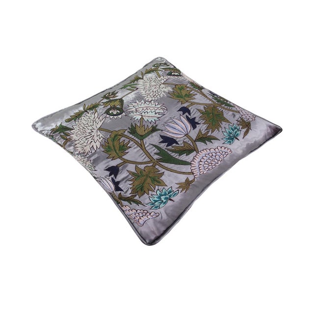 Shabby Chic Silk Embroidered Handmade Pillow For Sale - Image 4 of 9