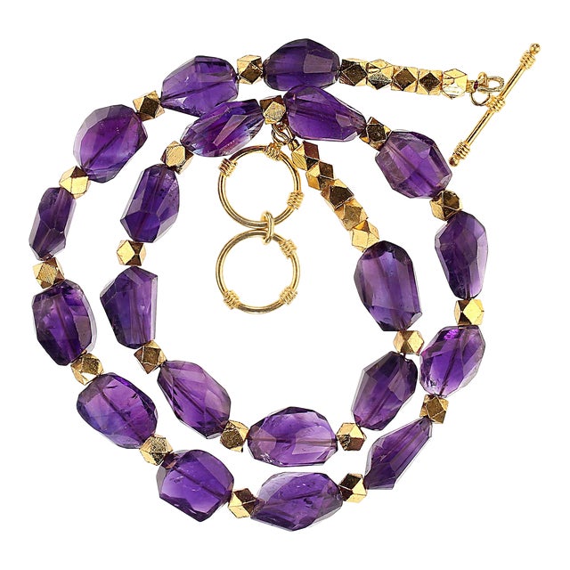 18 Inch Amethyst Highly Polished Chunks With Goldy Accents Necklace For Sale