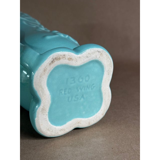 Red Wing Pottery 1940s 7.5 Inch Luster Green Floral Vase. Double-Handled Mid-Century Modern Period. For Sale - Image 4 of 6