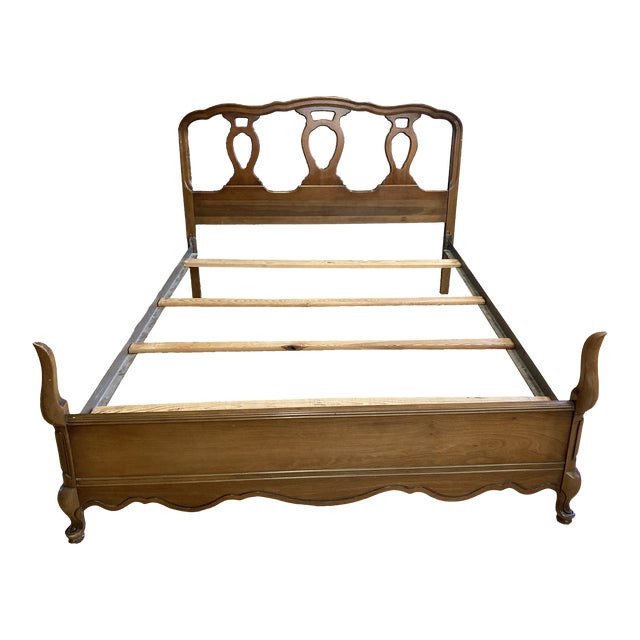 1950s MidCentury Solid Wood French Provincial Full Size Bed Frame