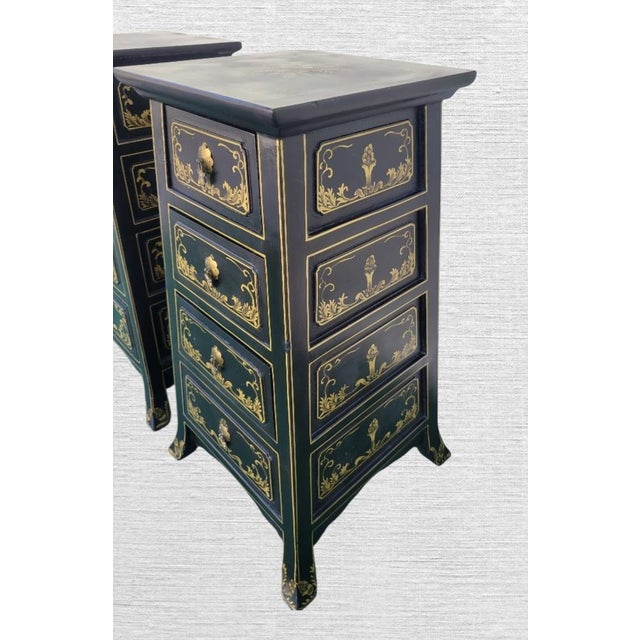 Black and Gold 4 Drawer Pyramid Graduated Dorothy Draper Style Hollywood Regency Side Tables- a Pair For Sale - Image 10 of 13