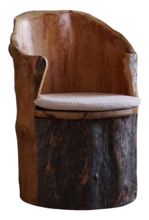 Brutalist Hand-Carved Stump Chair in Pine in the style of Wabi Sabi, Swedish, 1970s