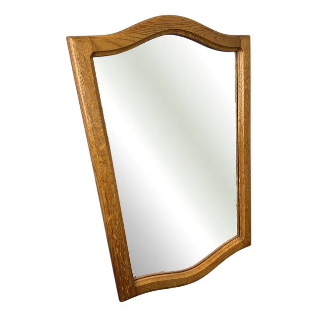 Vintage French Oak Wall Mirror with Curved Frame For Sale