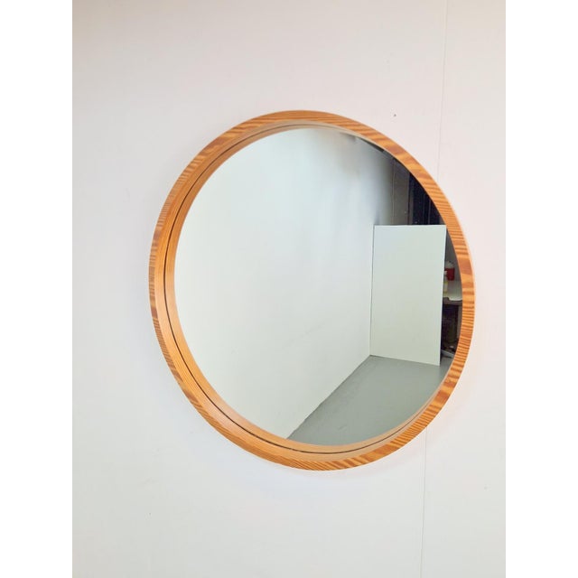 Large Mid-Century Round Pine Mirror, Denmark, 1960s For Sale - Image 11 of 11