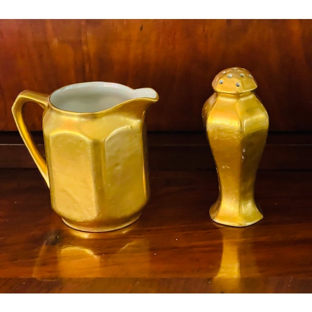 2 PCS Austrian Porcelain Gold Creamer and Salt Shaker For Sale - Image 4 of 5