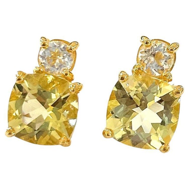 Bochic "Orient" Lemon Topaz & White Topaz Earrings Set In 18K Gold & Silver For Sale - Image 17 of 18