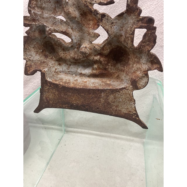 Antique Iron Floral on Trellis in Basket Doorstop For Sale - Image 4 of 8