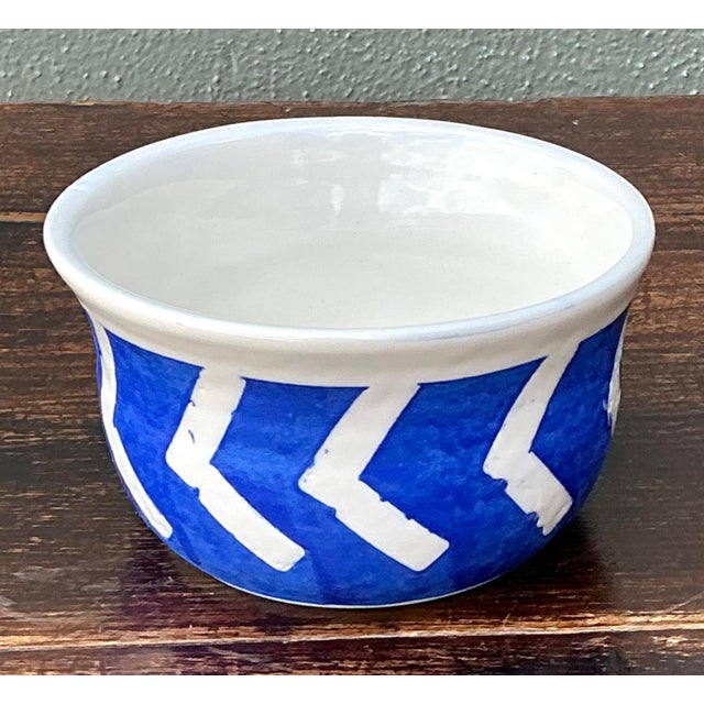 Hand-Painted Blue Geometric Ceramic Bowl For Sale - Image 10 of 13